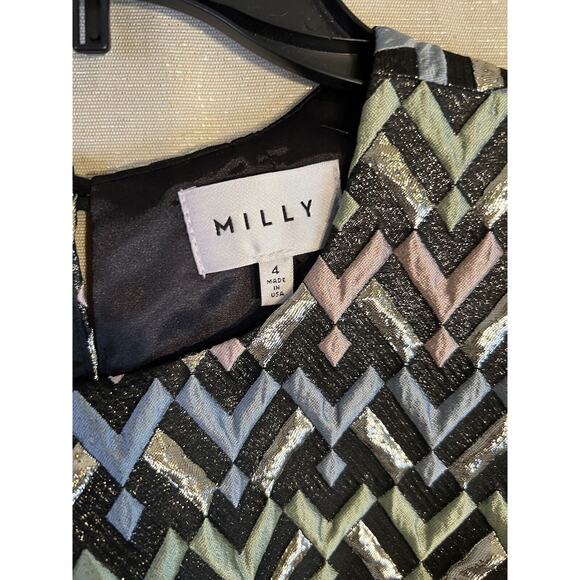 Milly NY Sleeveless Brocade Metallic Pastel Multi-Color Dress Size 4 - Picture 6 of 10